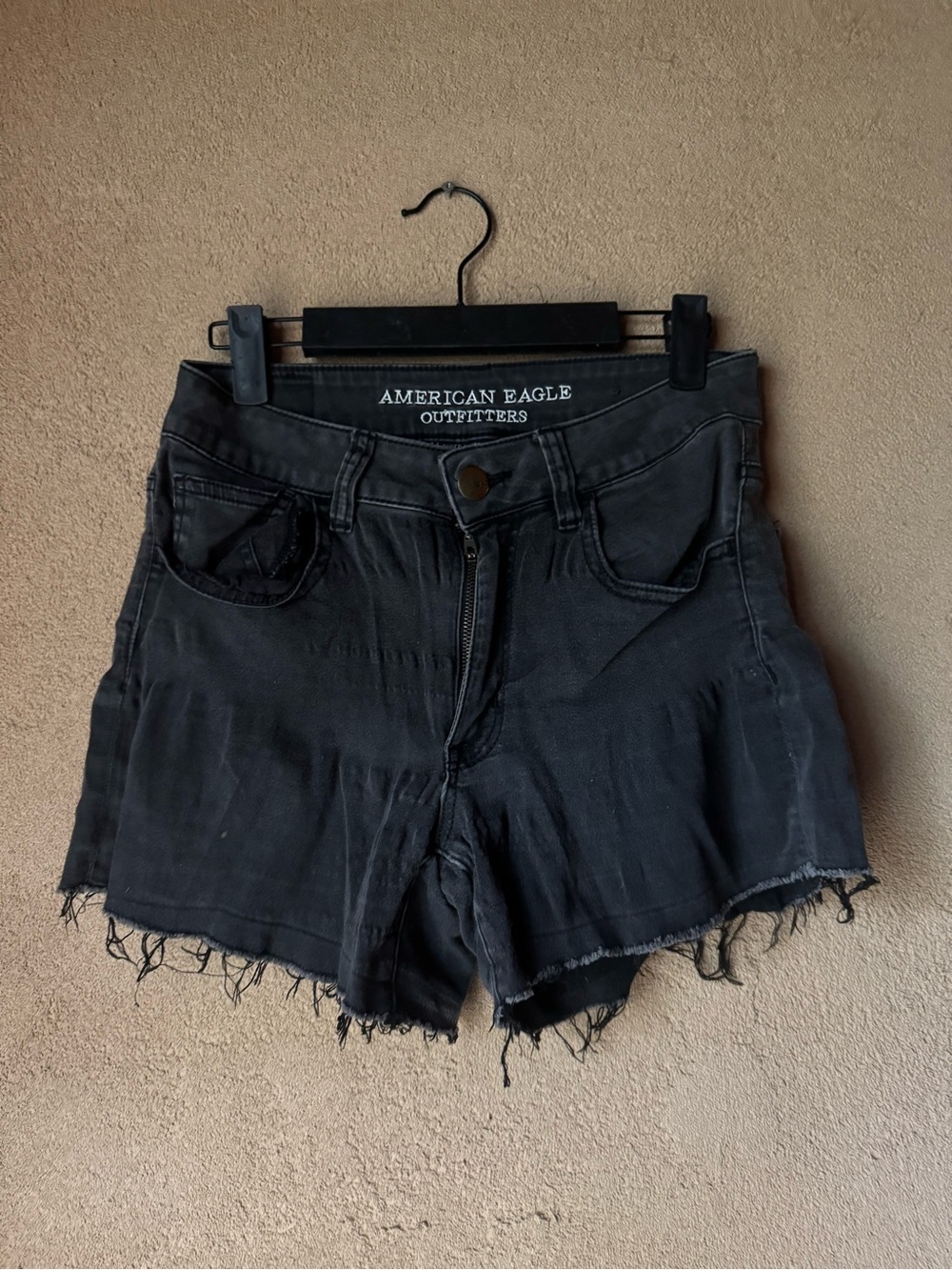 American Eagle Outfitters Black Frayed Hem Denim Shorts